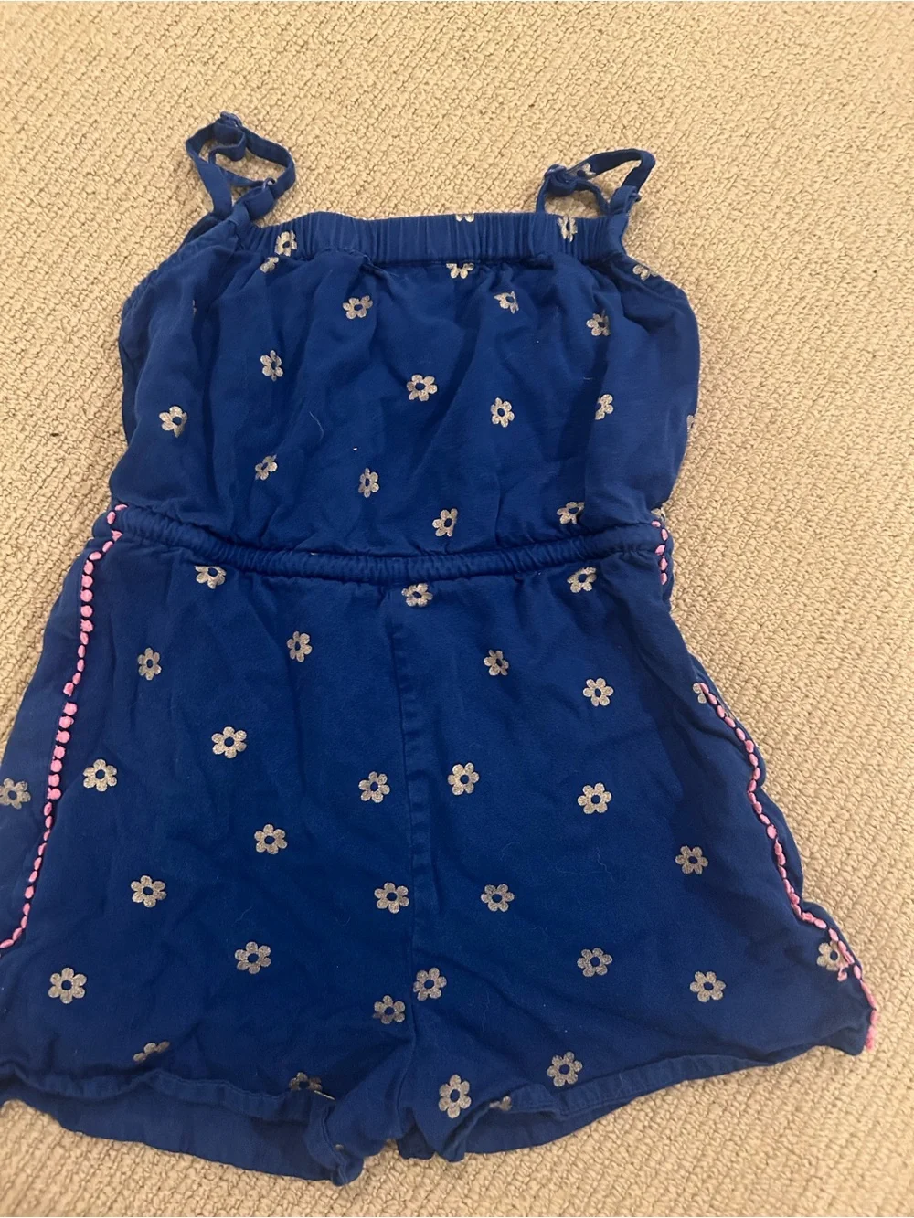 Boden Navy Floral Romper with Metallic & Pink Accents Size 6-7Y